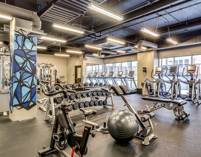 fitness gym are one of many amenities at thiese apartments with amenities near Ball State